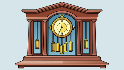 Poster - The old antique clock chimed the quarter hour its familiar melody filling the room. Its polished mahogany casing and intricate brass hands added a. Cartoon Vector.