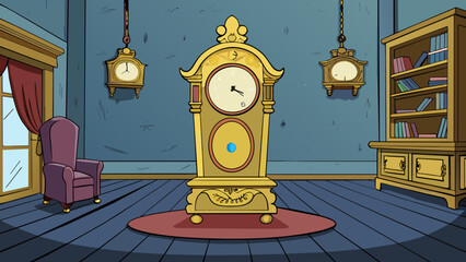 Poster - The old clock in the living room quietly ticks throughout the night a steady rhythm that can be heard from any room in the house. Its elegant antique. Cartoon Vector.