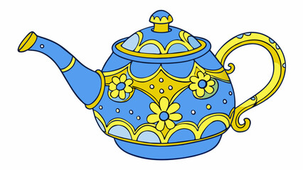 Aufkleber - The old chipped teapot had intricate floral patterns painted in shades of blue and yellow and a curved spout that seemed to pour tea perfectly every. Cartoon Vector.