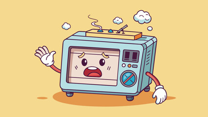 Fototapete - The oven timer beeped loudly signaling that cooking time was over. With a press of the off button the digital numbers on the clock display disappeared. Cartoon Vector.