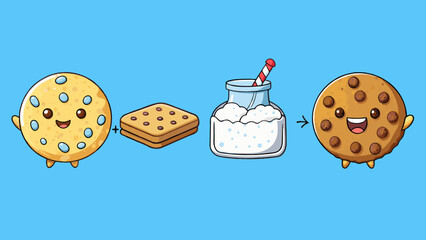 Poster - The original recipe for a chocolate chip cookie calls for basic ingredients like flour butter sugar and chocolate chips. The cookies turn out chewy on. Cartoon Vector.