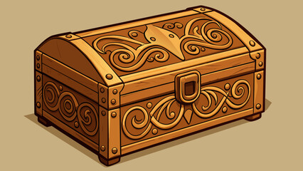 Canvas Print - The ornately carved wooden box was small but held great significance. Its intricate patterns and delicate hinges revealed the skilled craftsmanship. Cartoon Vector.