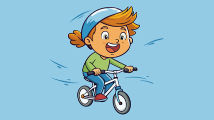 Poster - The pure joy and excitement on a childs face as they successfully ride a bike for the first time the wind in their hair and the sense of. Cartoon Vector.
