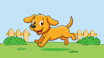 Poster - The playful puppy bounced and pounced around the yard its wagging tail and floppy ears adding to its joyful movements.. Cartoon Vector.