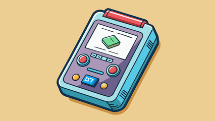 Poster - The record was a small handheld device with buttons and a screen. It was used to store and organize important personal information such as contacts. Cartoon Vector.