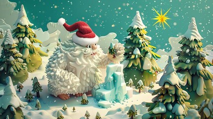 Wall Mural - Cute yeti in a snowy forest for winter holidays