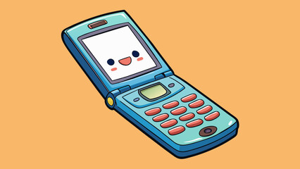 Poster - The second cellphone is a flip phone with a small yet durable body. It has a traditional keypad and a small screen on the outside for quick. Cartoon Vector.