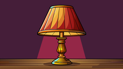 Poster - The shall lamp emits a warm glowing light that creates a cozy atmosphere in any room. Its base is made of polished wood carved into intricate patterns. Cartoon Vector.
