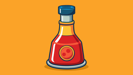 Aufkleber - The second illustration depicted a circular object made of glass with a metal lid on top. It had a slim long neck and a curved body. Inside the liquid. Cartoon Vector.