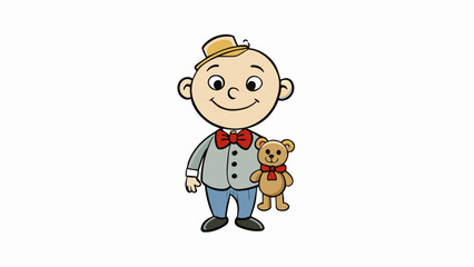Poster - The second person is short and stout with a round face and a warm infectious smile. They are always seen carrying a wellloved teddy bear with missing. Cartoon Vector.