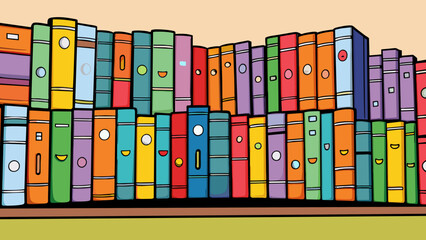 Poster -  The spines of the books are almost touching creating a wall of colors and titles.. Cartoon Vector.