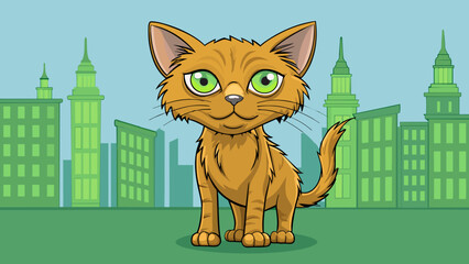 Poster - The stray cat was scrawny and had matted fur but anyhow its bright green eyes shone with intelligence and determination as it survival in the city.. Cartoon Vector.