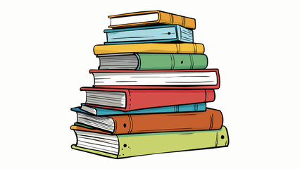 Poster - The stack of books on the shelf stood extra tall their spines worn from years of use and filled with handwritten notes.. Cartoon Vector.