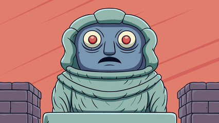 Aufkleber - The statues cold stone eyes seem to bore into your soul as you pass by its unchanging gaze following your every move.. Cartoon Vector.