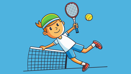 Aufkleber - The tennis players perfect serve resulted in a quick and precise hit on the ball sending it flying over the net and out of reach for their opponent.. Cartoon Vector.