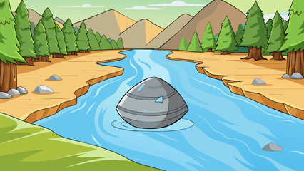 Poster - The touch of a smooth cool stone in a riverbed with its glossy surface and weight in your hand offers a sense of calmness and connection to nature.. Cartoon Vector.