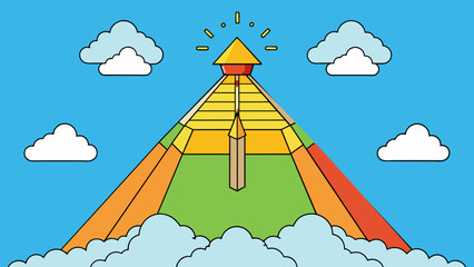 Poster - The top of a triangular mountain peak reaching towards the sky and surrounded by clouds.. Cartoon Vector.