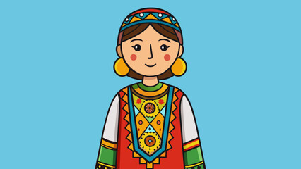 Poster - The traditional dress of Nor is adorned with colorful embroidery and ornate patterns mirroring the vibrant culture and artistic expression of its. Cartoon Vector.