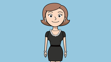 Fototapete - The womans outfit was simple yet elegant with a kneelength black dress and a delicate silver necklace. Her only accessory was a pair of small pearl. Cartoon Vector.