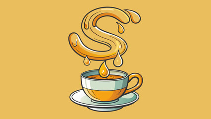 Poster - Thick viscous drops of honey drip from the s and plop heavily into the orange tea swirling in mesmerizing patterns before settling at the bottom of. Cartoon Vector.