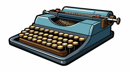 Poster - The vintage typewriter had established its place on the desk its shining black body and clacking keys a reminder of a bygone era.. Cartoon Vector.