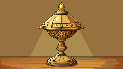 Wall Mural - This antique lamp is made of brass with intricate engravings and a shallshaped glass shade on top. When lit the soft glow from the shall casts a warm. Cartoon Vector.