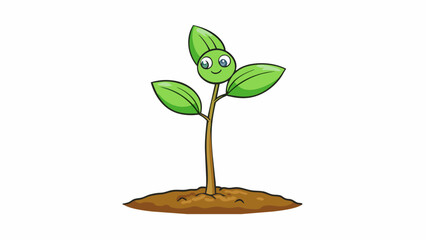 Poster - The young seedling with its thin fragile stem will eventually grow into a towering and sy tree providing shelter and shade for those below.. Cartoon Vector.