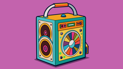 Aufkleber - This speaker boasted a unique retro design with a round shape and vibrant psychedelic patterns covering its entire surface. With a large oldfashioned. Cartoon Vector.