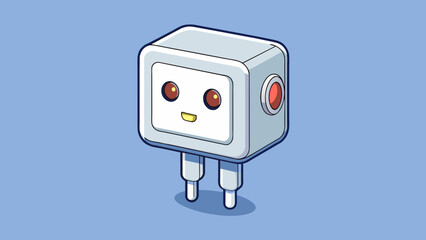 Aufkleber - This part was a small square plug with two prongs on one side. The material was a shiny white plastic and it had a small LED light on the front that. Cartoon Vector.