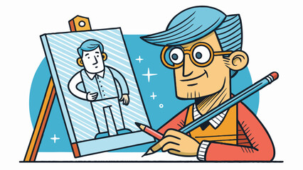 Aufkleber - To create a painting the artist begins by sketching out the basic outline of their subject using a graphite pencil. The lines are light and precise. Cartoon Vector.