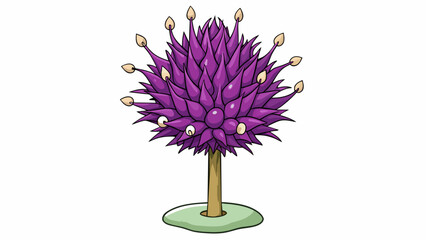 Poster - This plant has spiky pointed leaves that grow from the base of a tall sy stem. The leaves are a deep shade of purple with a matte finish and their. Cartoon Vector.