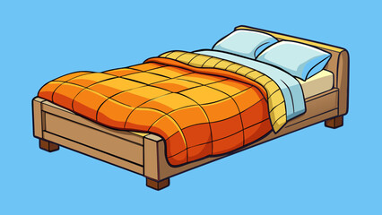 Poster - Under the covers A cozy bed with thick blankets tucked all the way under the mattress hiding the sleeper. The covers are warm and soft creating a snug. Cartoon Vector.