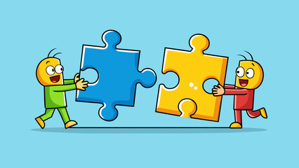 Fototapete - Two puzzle pieces that do not fit together with one trying to force the other into place.. Cartoon Vector.