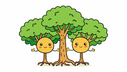 Aufkleber - Two trees growing side by side Despite being planted separately their branches have intertwined and they lean on each other for support. They have. Cartoon Vector.