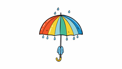 Poster - Under the umbrella A bright and colorful umbrella shields a person from the pouring rain. The nylon material is slick and shiny and beads of water. Cartoon Vector.