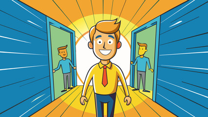 Poster - Whenever he entered a room it was like a burst of sunshine came with him. His infectious energy and bright smile were reminiscent of a sunny day. Cartoon Vector.