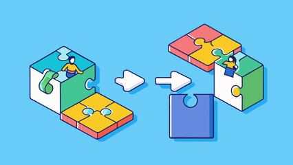 Poster - When assembling a puzzle first spread out all the pieces on a flat surface. The puzzle pieces should each have a unique shape and be made of thick sy. Cartoon Vector.