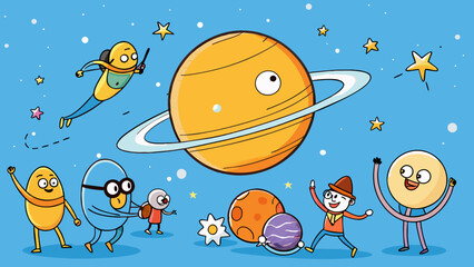 Aufkleber - While searching for new planets astronomers detect a distant star with a unique orbit and a system of at least seven planets. This discovery opens up. Cartoon Vector.