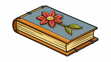 Poster - Within the pages of the old book a pressed flower was carefully preserved as a bookmark. The fragile petals were encased in a thin layer of. Cartoon Vector.