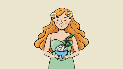 Poster - With long flowing hair and a gentle demeanor this girl is often seen with a bouquet of wildflowers in her hand. She wears a bracelet made with. Cartoon Vector.