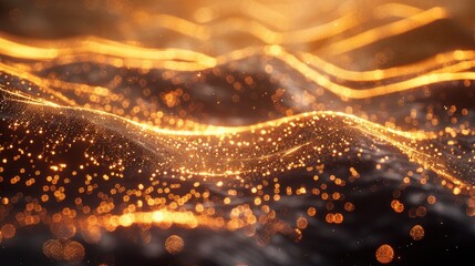 Poster - Flowing data streams with glowing particles in a dark digital background