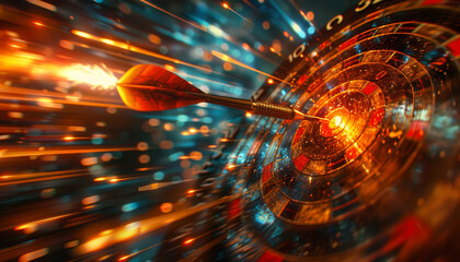 Wall Mural - A dart is flying through a colorful background with a large circle in the middle by AI generated image