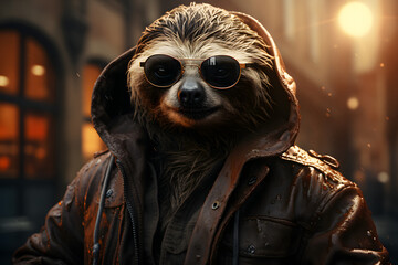 Wall Mural - Sloth with street gangster style