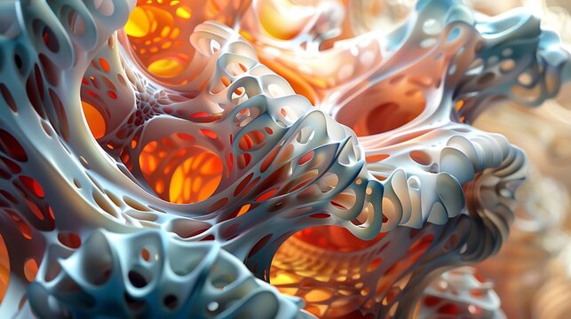 This is a 3D rendering of an abstract organic structure. The intricate details of the structure create a sense of depth and complexity.