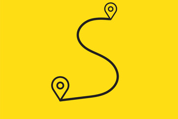 Poster - route icon - two points with dotted path and location pin. route location icon two pin sign and dott