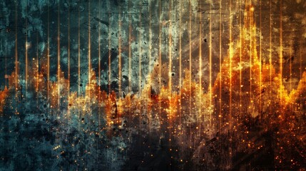 Poster - A grungy music equalizer seamless loop background with distorted, textured bars pulsating and throbbing to the rhythm, set against a gritty urban backdrop.