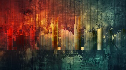 Poster - A grungy music equalizer seamless loop background with distorted, textured bars pulsating and throbbing to the rhythm, set against a gritty urban backdrop.