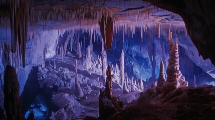 Wall Mural - color photo of a wondrous underground paradise, a magical cave adorned with delicate formations of gleaming crystals, 