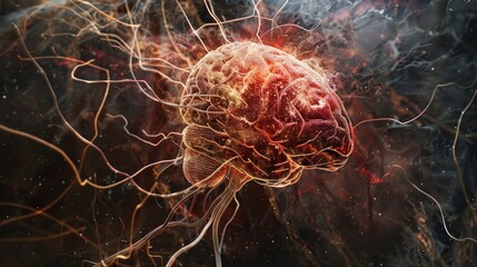 Poster - A mesmerizing close-up of a brain scan, revealing the intricate dance of neurons and the symphony of electrical signals that form the basis of human thought.