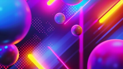 Poster - minimalist abstract background with vibrant neon colors and geometric shapes, reminiscent of 80s retro futurism.